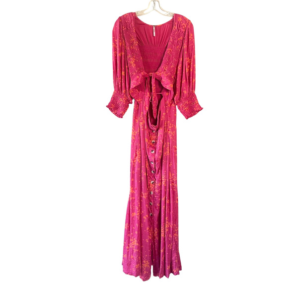 FREE PEOPLE String Of Hearts Women's Size XL Pink/Orange Printed Boho Maxi Dress - Picture 2 of 14